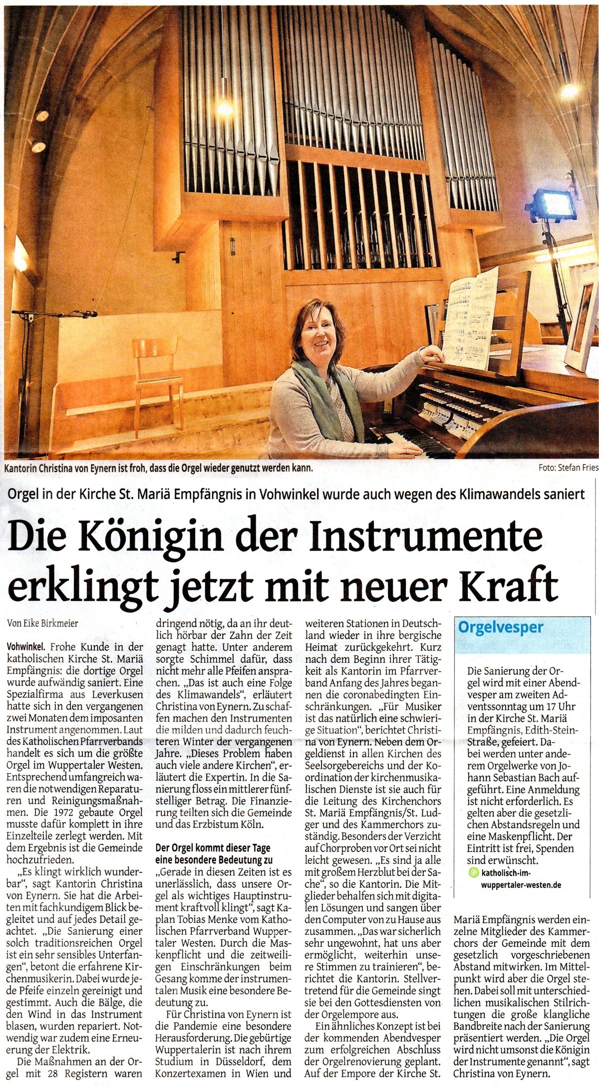 Orgel in der Presse (c) WZ Wuppertal