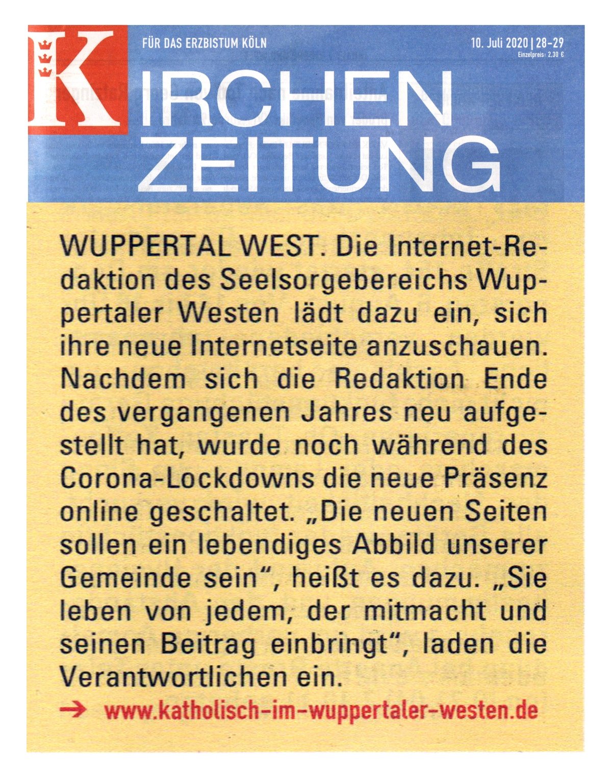 Kirchenzeitung_07_20 (c) Kirchenzeitung im Erzbistum Köln