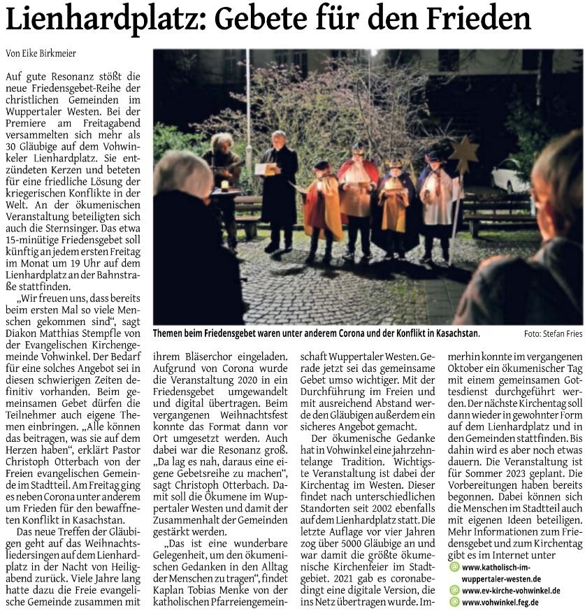 WZ 220110 Friedensgebet (c) WZ Westdeutsche Zeitung
