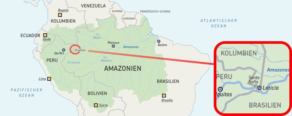 Karte von Amazonien mit Dreiländereck (c) Kindermissionswerk